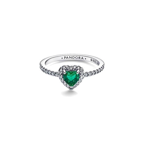 Heart sterling silver ring with royal green crystal and clear cubic zi