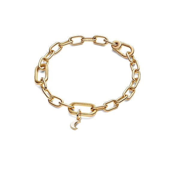 Moon 14k gold-plated mini dangle with white bioresin man-made mother o