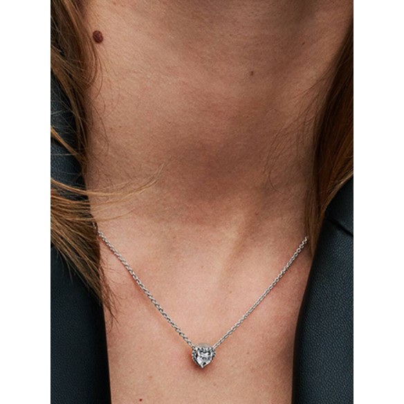 Heart sterling silver collier with clear cubic zirconia