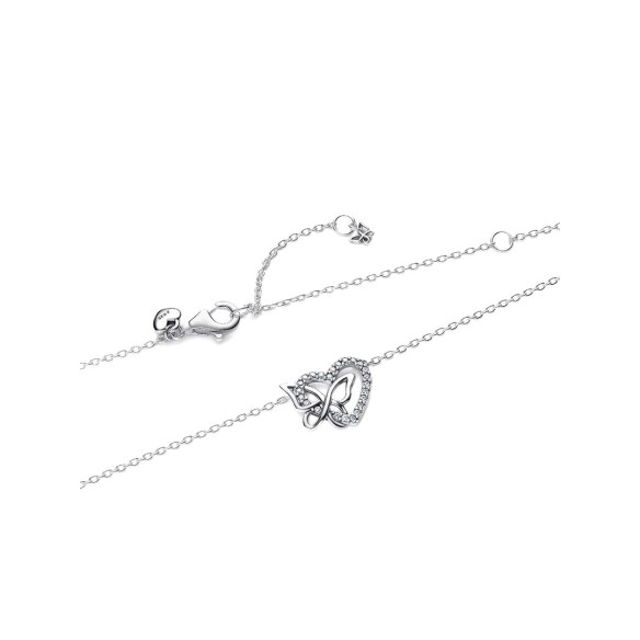 Heart and butterfly sterling silver collier with clear cubic zirconia