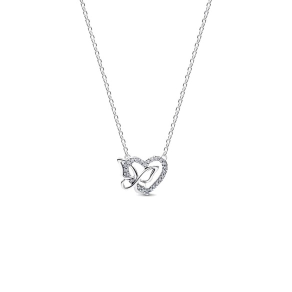Heart and butterfly sterling silver collier with clear cubic zirconia