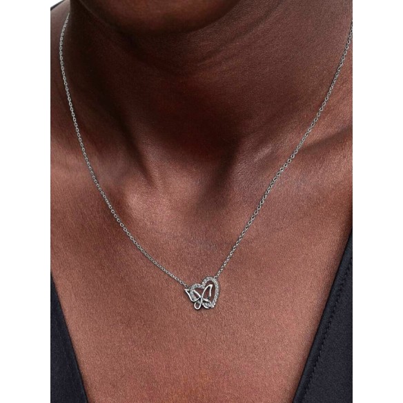 Heart and butterfly sterling silver collier with clear cubic zirconia