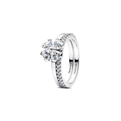 Clover sterling silver splittable ring with clear cubic zirconia