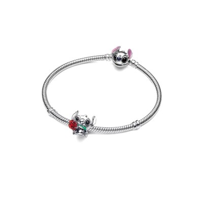 Disney Stitch sterling silver charm with red Murano glass, black and g 2