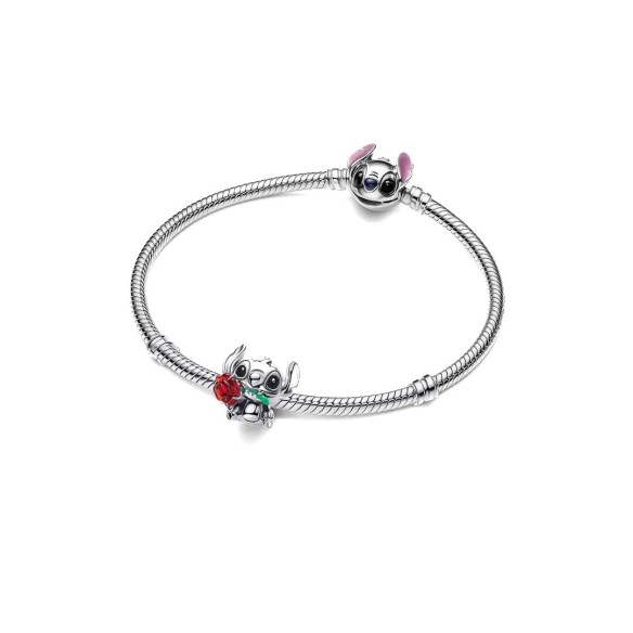 Disney Stitch sterling silver charm with red Murano glass, black and g