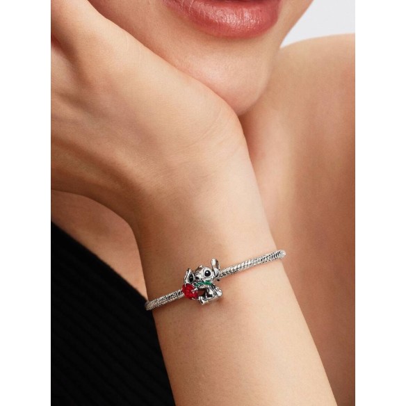 Disney Stitch sterling silver charm with red Murano glass, black and g