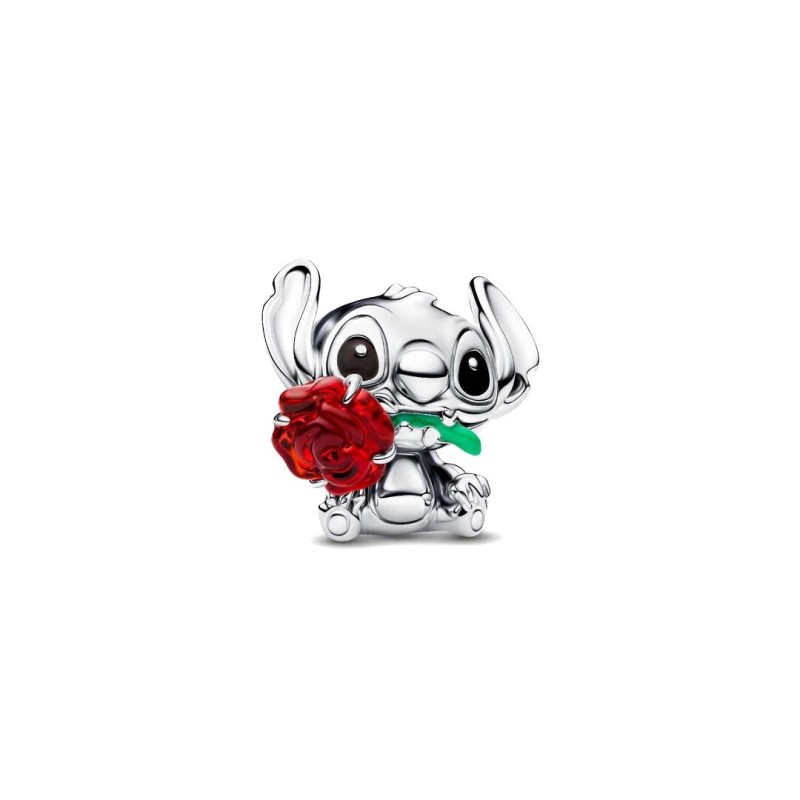 Disney Stitch sterling silver charm with red Murano glass, black and g