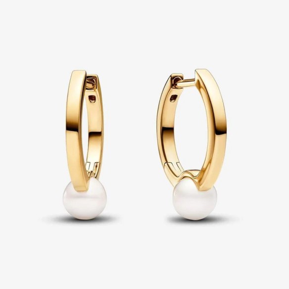 14k Gold-plated hoop earrings with white treated freshwater cultured p