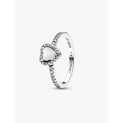 Heart sterling silver ring with white bioresin man-made mother of pear