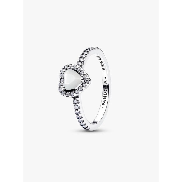 Heart sterling silver ring with white bioresin man-made mother of pear