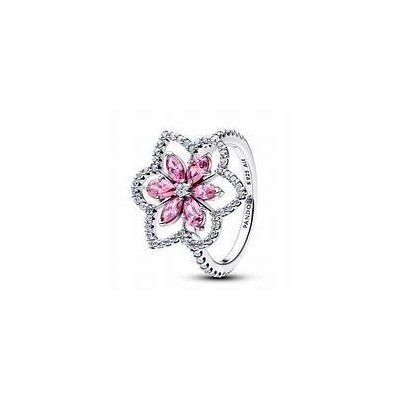 Herbarium cluster sterling silver ring with fancy pink and clear cubic