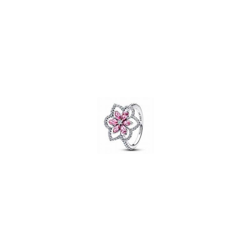Herbarium cluster sterling silver ring with fancy pink and clear cubic