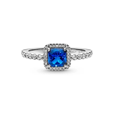 Square sterling silver ring with true blue crystal and clear cubic zir 2