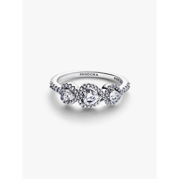 Triple heart sterling silver ring with clear cubic zirconia