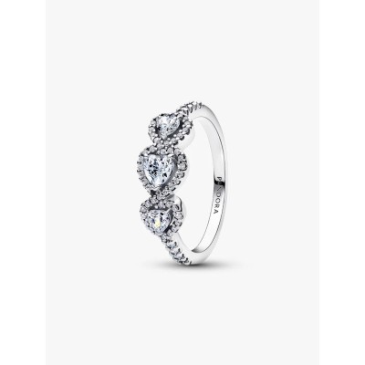Triple heart sterling silver ring with clear cubic zirconia