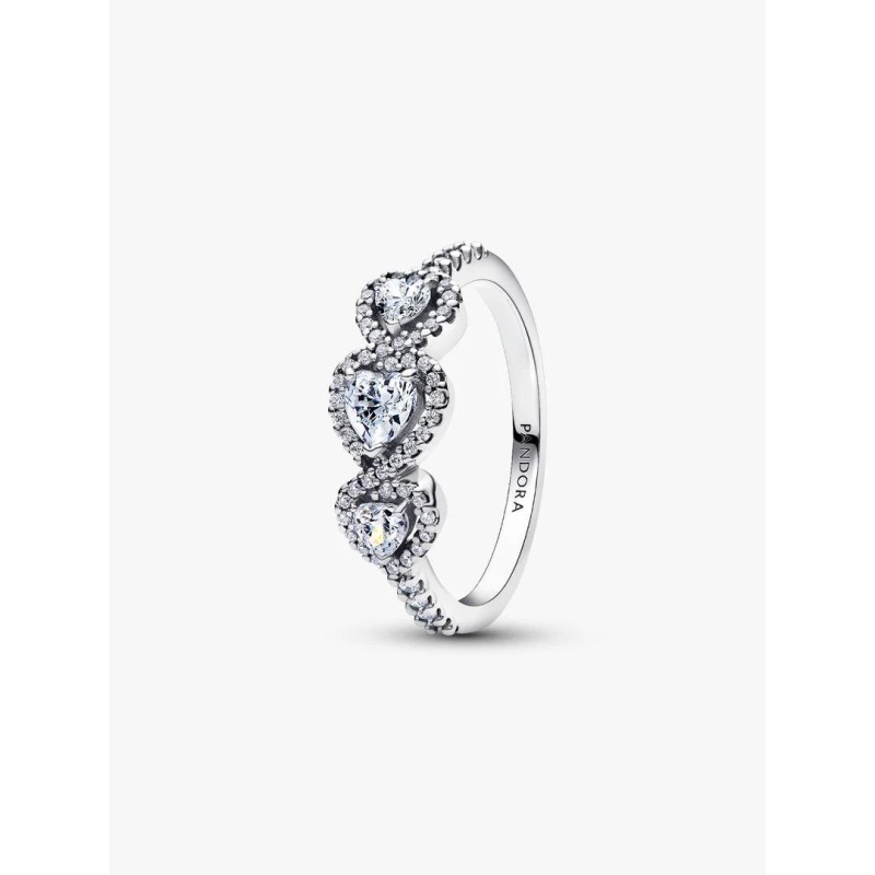 Triple heart sterling silver ring with clear cubic zirconia