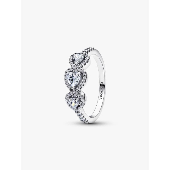 Triple heart sterling silver ring with clear cubic zirconia