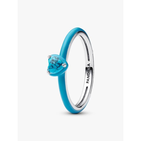 Heart sterling silver ring with imitation turquoise and turquoise enam