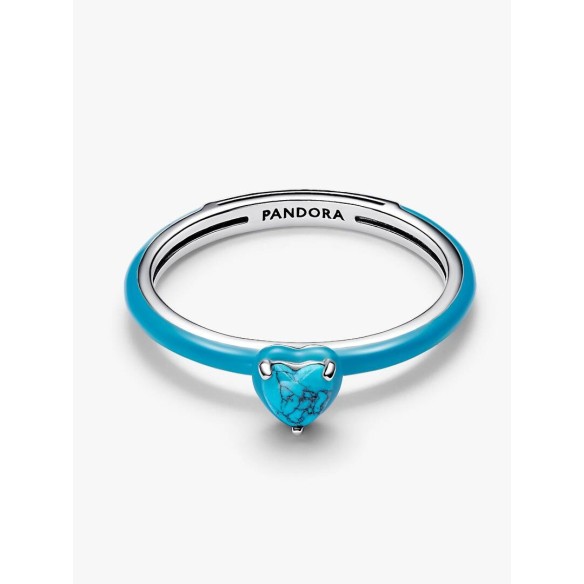 Heart sterling silver ring with imitation turquoise and turquoise enam