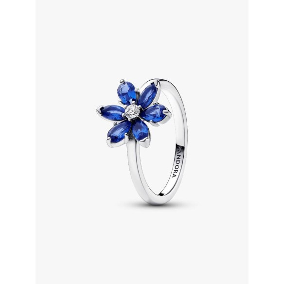 Herbarium cluster sterling silver ring with princess blue crystal and