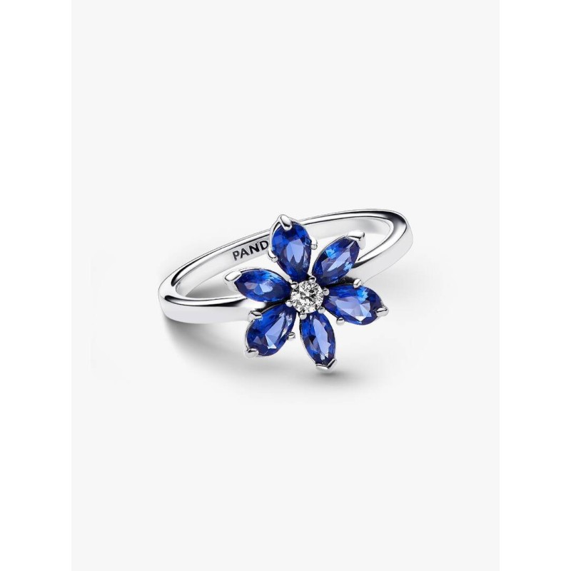 Herbarium cluster sterling silver ring with princess blue crystal and