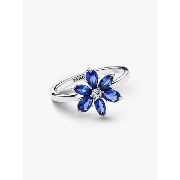 Herbarium cluster sterling silver ring with princess blue crystal and