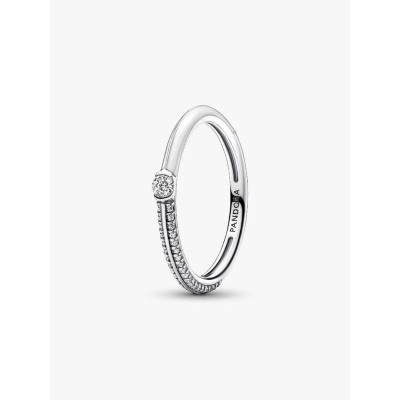 Sterling silver ring with white enamel and clear cubic zirconia