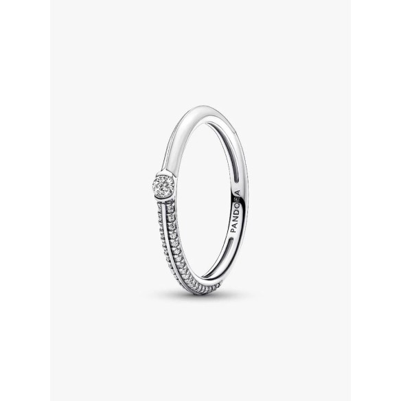 Sterling silver ring with white enamel and clear cubic zirconia
