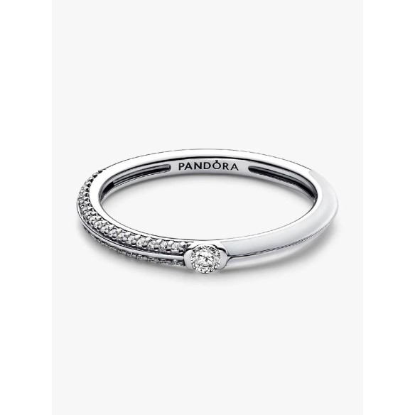 Sterling silver ring with white enamel and clear cubic zirconia