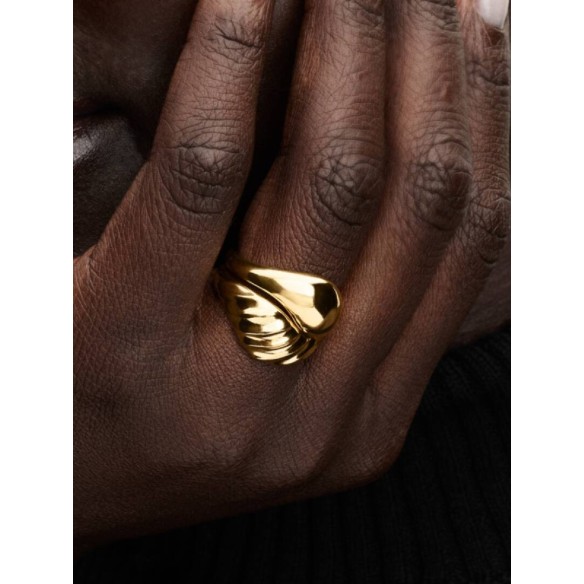 Rippled 14k gold-plated ring set