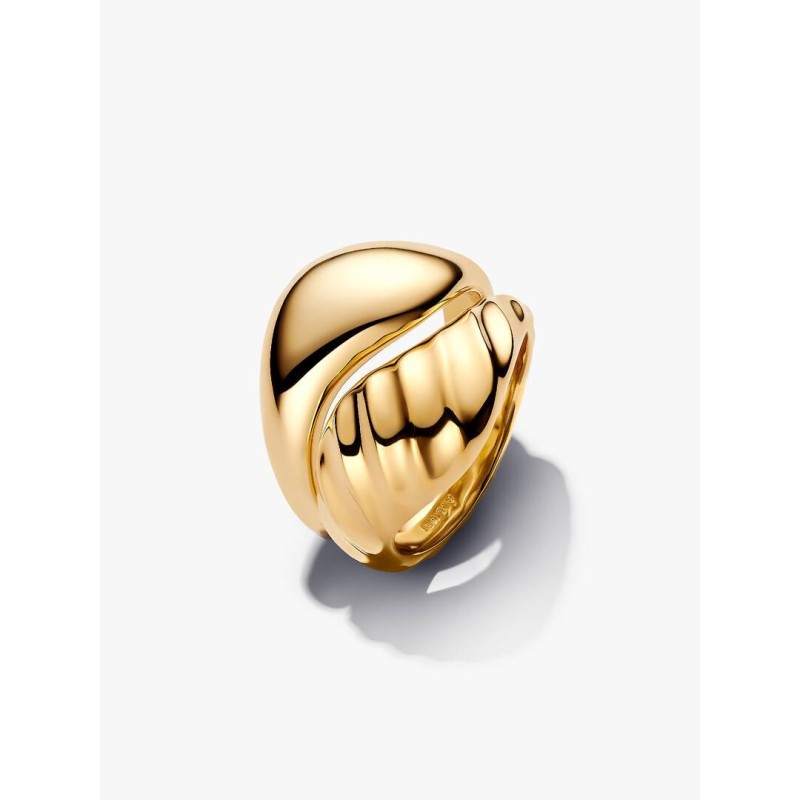 Rippled 14k gold-plated ring set