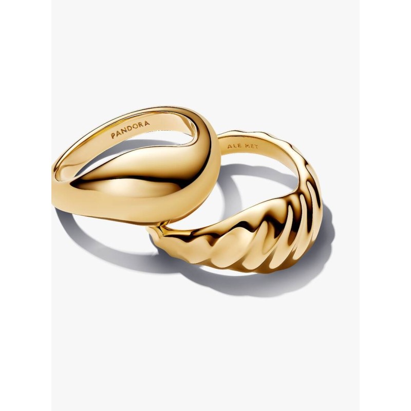Rippled 14k gold-plated ring set