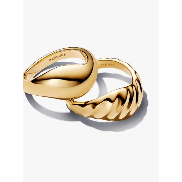 Rippled 14k gold-plated ring set