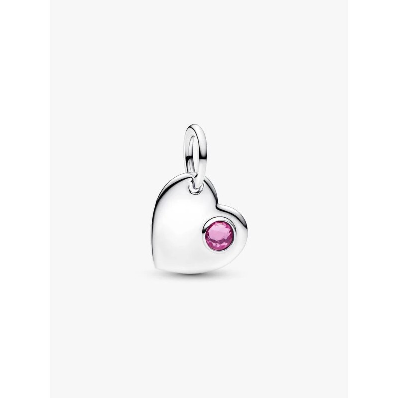 Engravable heart sterling silver dangle with phlox pink crystal