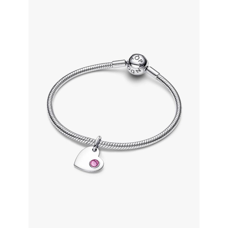 Engravable heart sterling silver dangle with phlox pink crystal