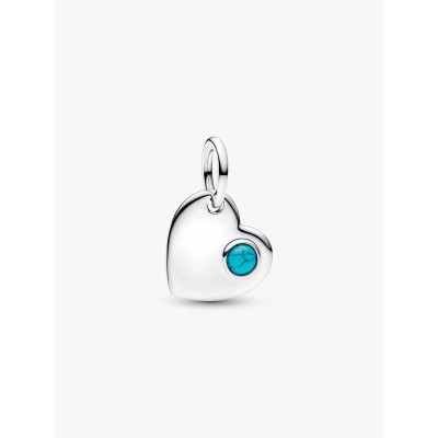 Engravable heart sterling silver dangle with capri blue crystal