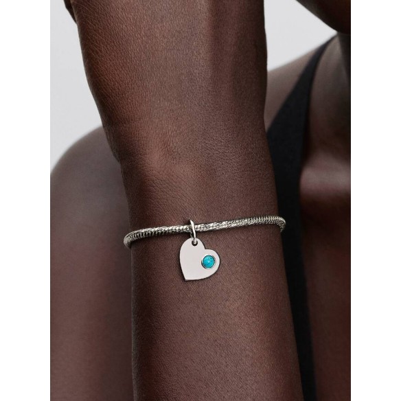 Engravable heart sterling silver dangle with capri blue crystal