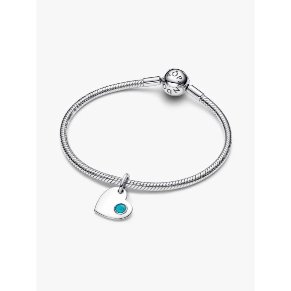 Engravable heart sterling silver dangle with capri blue crystal
