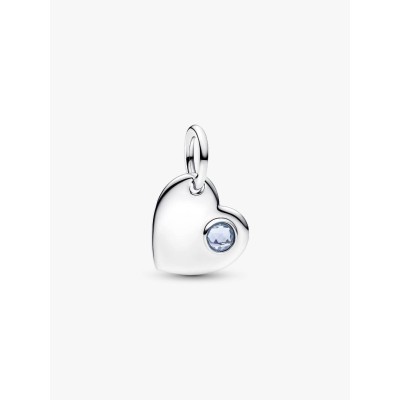 Engravable heart sterling silver dangle with sea aqua blue crystal