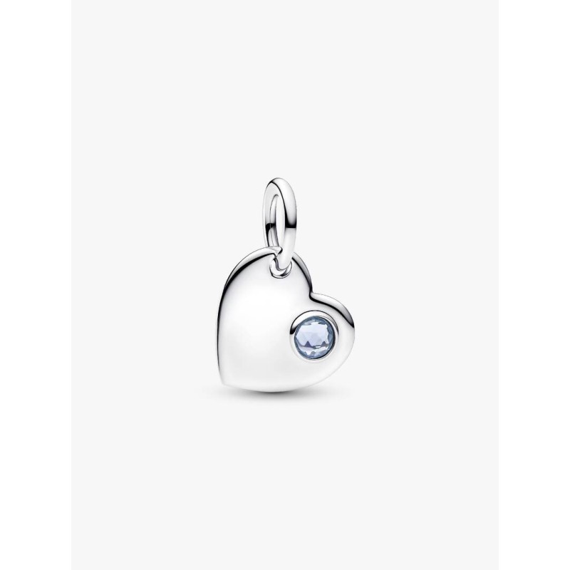 Engravable heart sterling silver dangle with sea aqua blue crystal