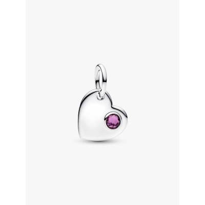 Engravable heart sterling silver dangle with sweet grape purple crysta