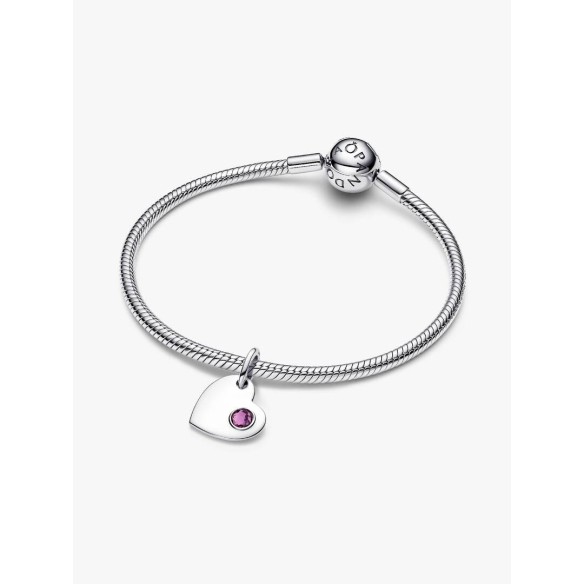 Engravable heart sterling silver dangle with sweet grape purple crysta