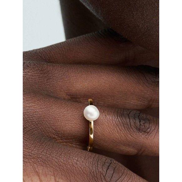 14k Gold-plated ring with white treated freshwater cultured pearl