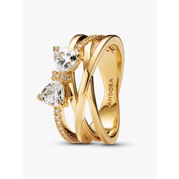 Bow 14k gold-plated ring with clear cubic zirconia