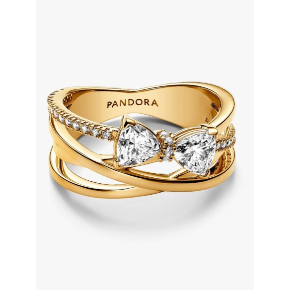 Bow 14k gold-plated ring with clear cubic zirconia