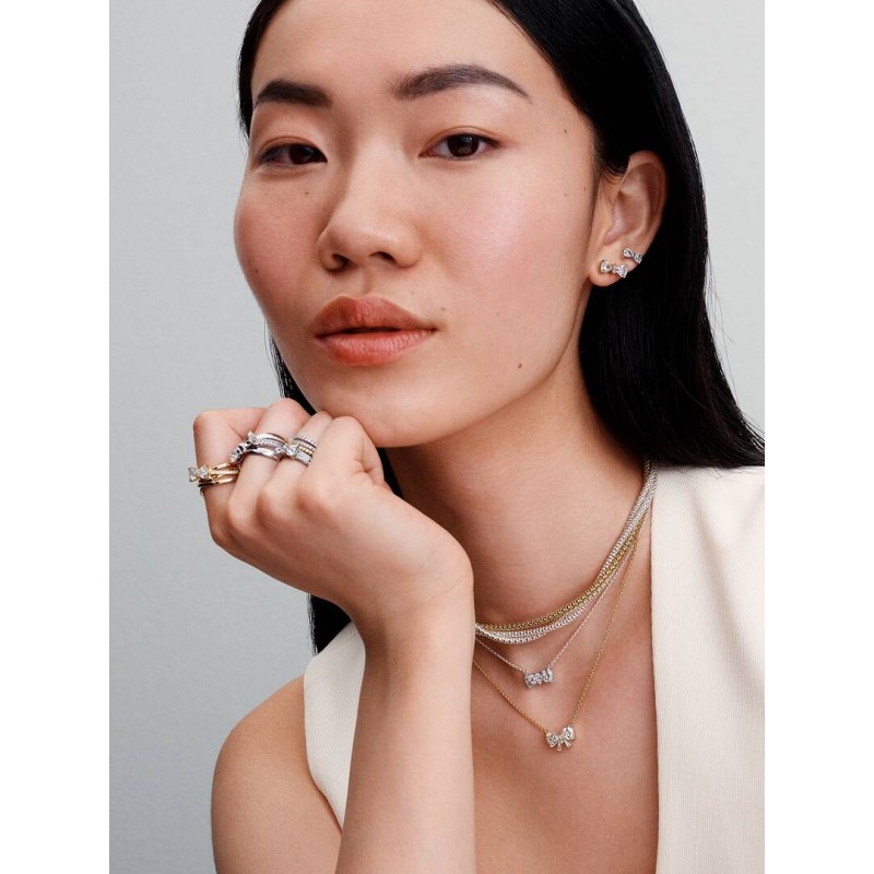 Bow 14k gold-plated ring with clear cubic zirconia