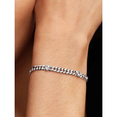 Heart cuban chain sterling silver bracelet with clear cubic zirconia 2