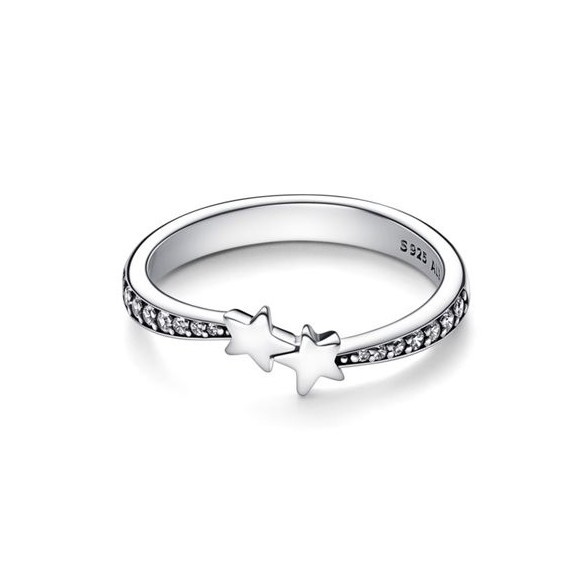 Stars sterling silver ring with clear cubic zirconia