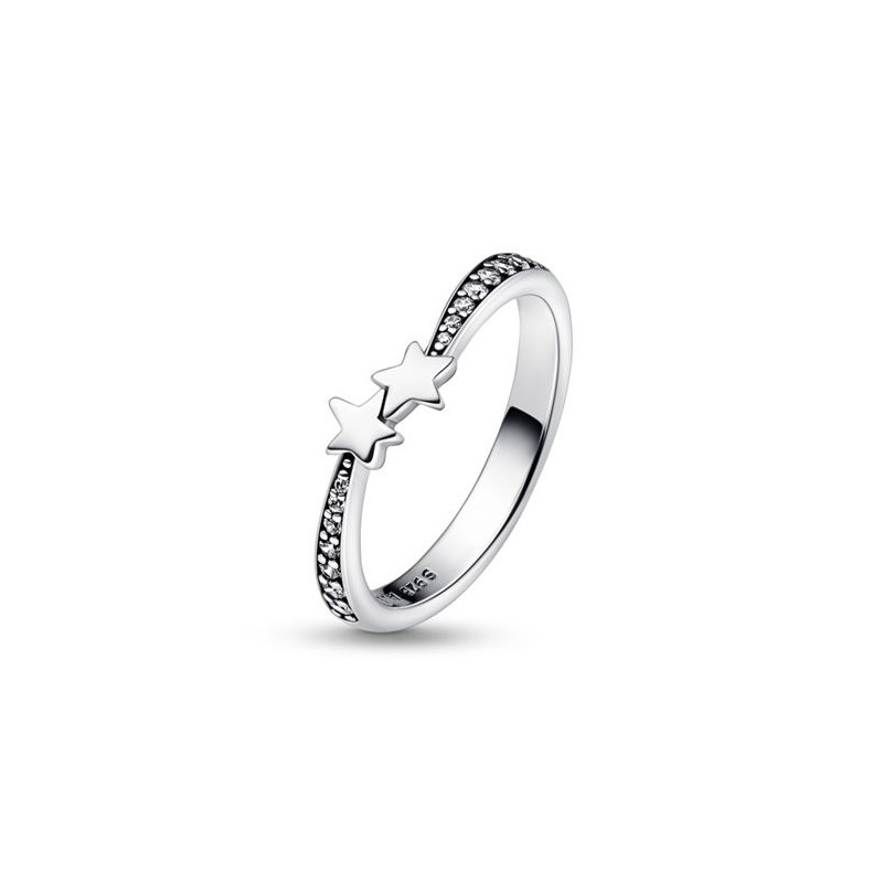 Stars sterling silver ring with clear cubic zirconia