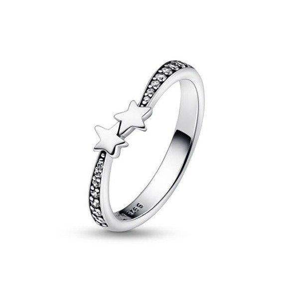Stars sterling silver ring with clear cubic zirconia